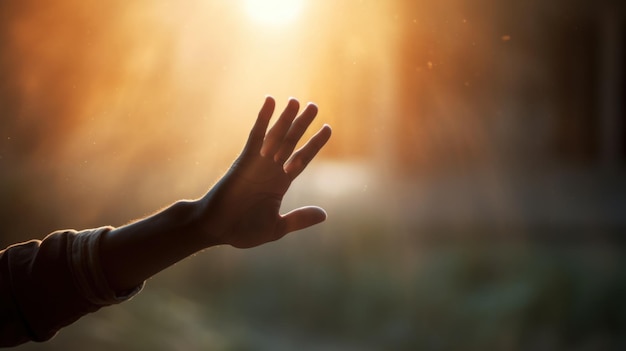 Una persona extendiendo la mano al sol