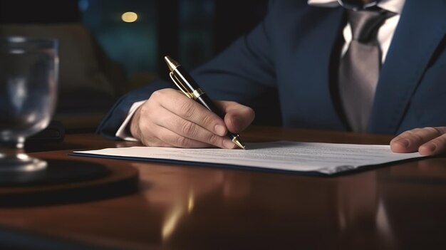 Una persona firmando un documento con un bolígrafo