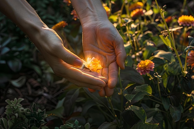 Persona con una flor en las manos