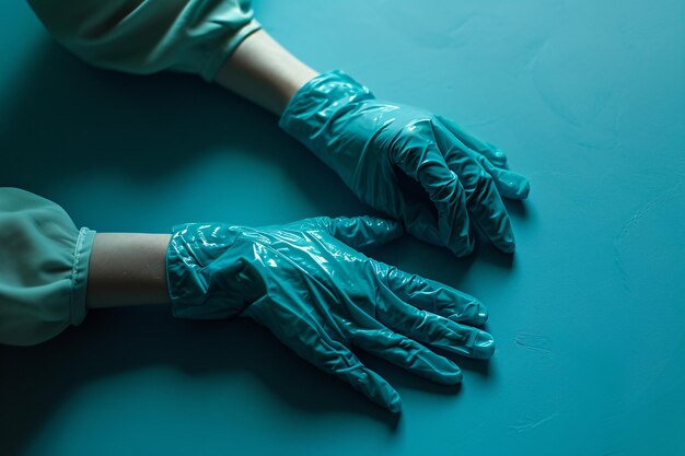 Foto una persona con guantes azules ia generativa