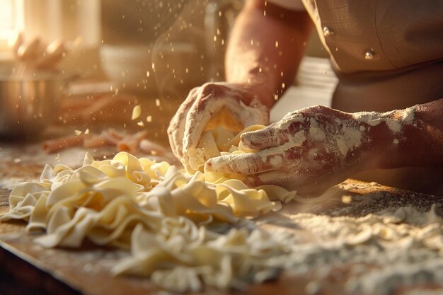 Foto una persona con guantes que dicen pasta en él