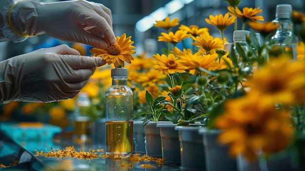 Persona con guantes recogiendo flores