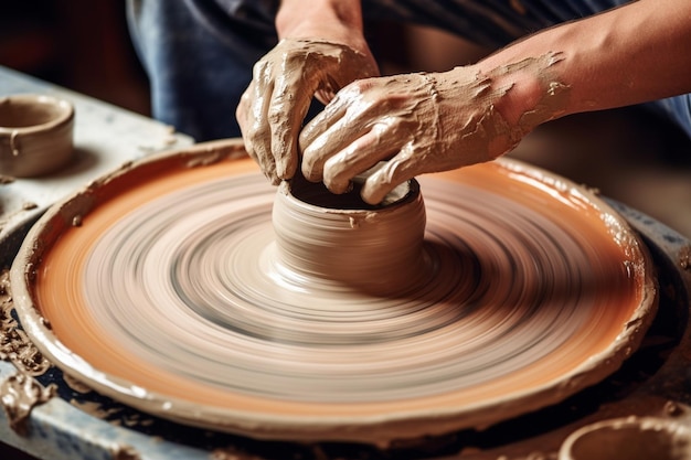 Una persona haciendo cerámica en un torno de alfarero salud mental