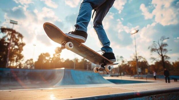 Foto una persona haciendo trucos en una patineta en un parque de patinaje