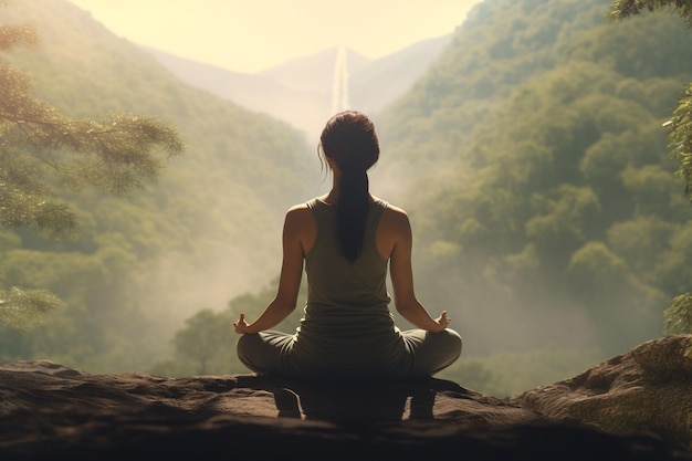 Una persona haciendo yoga en la naturaleza capturando el ai generativo