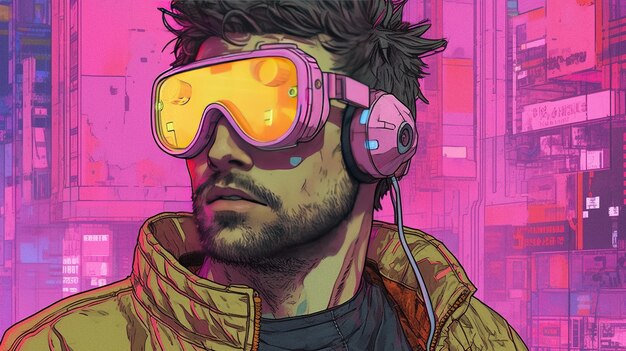 Persona de IA generativa con gafas estilo anime cyberpunk inspirado en Josan Gonzalez