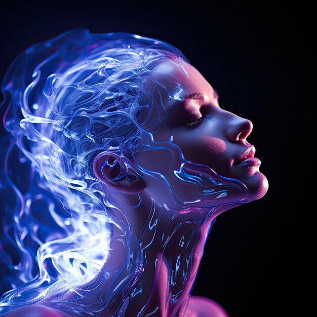 Una persona con impulsos eléctricos que irradian desde la cabeza la combinación de inteligencia artificial y humana foto de alta calidad