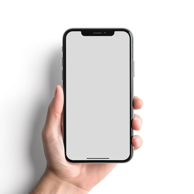 Una persona con un iPhone en la mano Imagen generativa de IA Maqueta de teléfono móvil