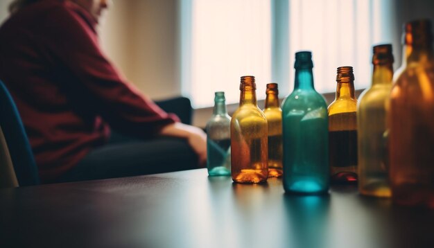 Foto la persona irreconocible que sostiene un vaso de whisky en la oscuridad generada por ia