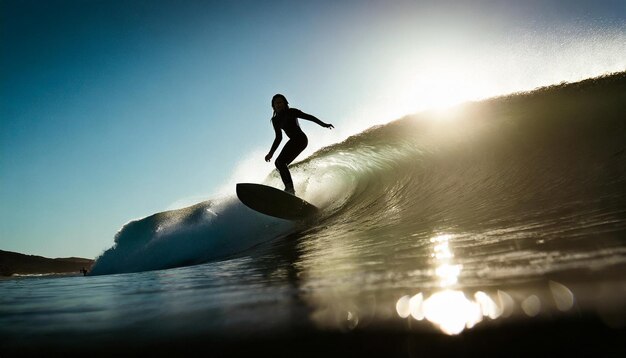 persona irreconocible surfeando en una ola