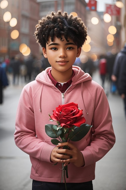 Persona joven sosteniendo rosa para San Valentín