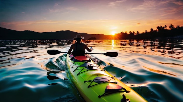 Persona en kayak en un cuerpo de agua