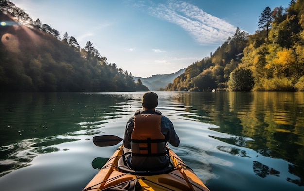 Una persona en un kayak remando por un río Ai