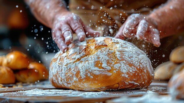 Una persona kneading pan en la mesa