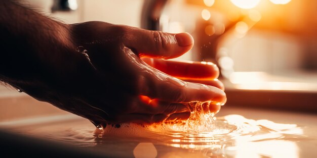 Una persona lavándose las manos con agua y jabón.