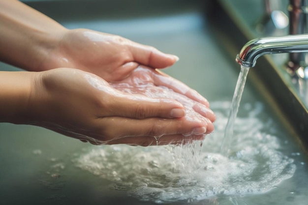 una persona lavándose las manos con agua que sale de ellas