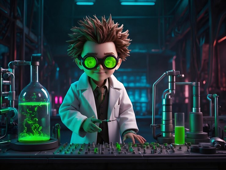 una persona de lego con un abrigo de laboratorio estilo anime