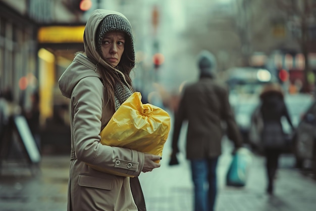 Foto una persona está llevando una bolsa amarilla en el hombro