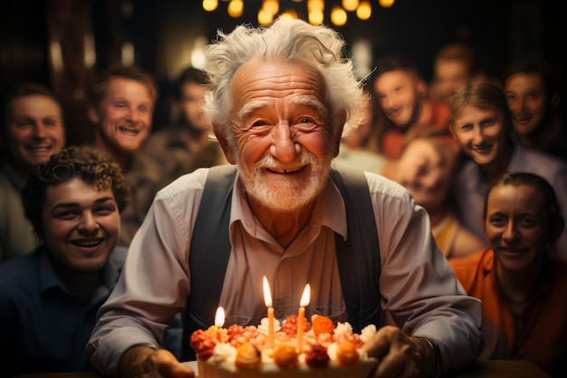Persona mayor celebrando su cumpleaños IA generativa
