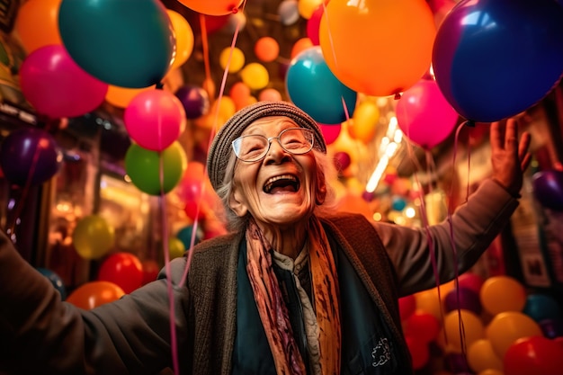 La persona mayor sonriente disfruta de su vida generativa ai