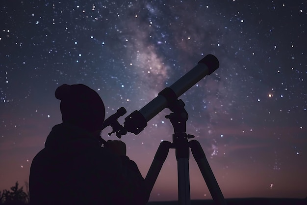 Foto una persona está mirando a través de un telescopio a las estrellas