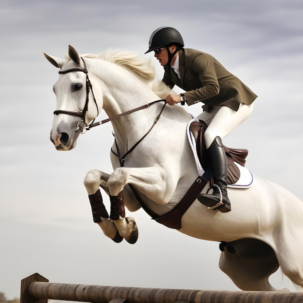 Una persona montada a caballo salta una valla.