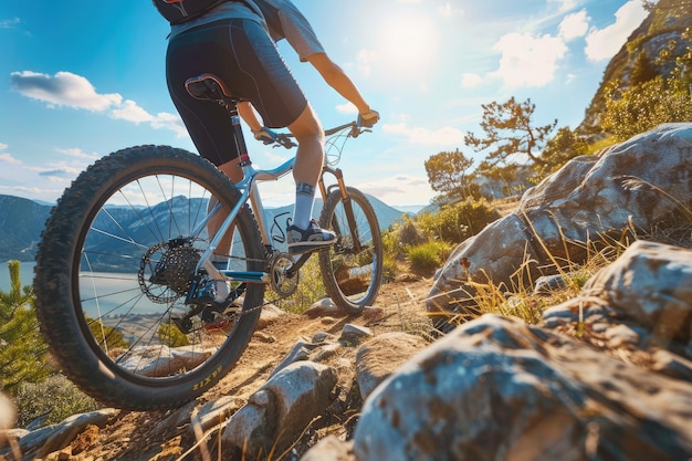 Una persona montando una bicicleta en un sendero rocoso