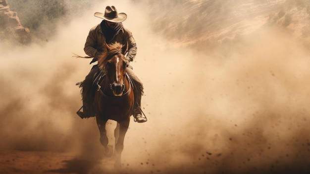 Una persona montando un caballo y usando un sombrero de vaquero