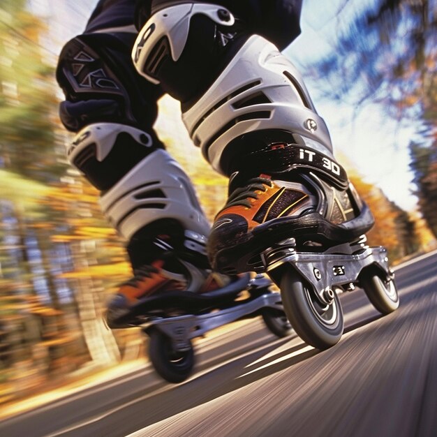 Foto una persona está montando una patineta en una carretera con árboles en el fondo