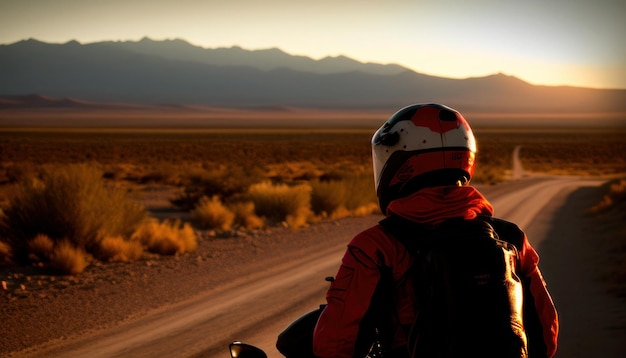 Una persona en una motocicleta en el desierto.