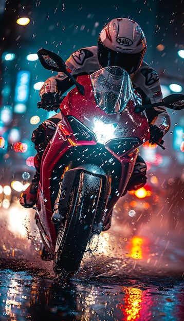 una persona en una motocicleta en la lluvia con el número 1 en la parte de atrás