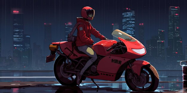 una persona en una motocicleta roja con un casco