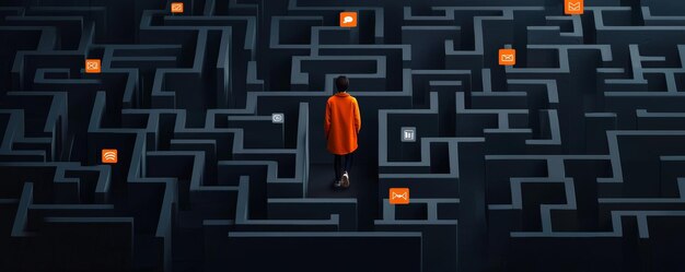 Una persona navega por el complejo laberinto de desafíos de comunicación digital