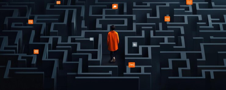 Foto una persona navega por el complejo laberinto de desafíos de comunicación digital