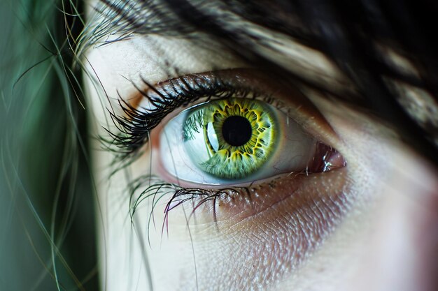 Foto una persona con un ojo verde único ia generativa