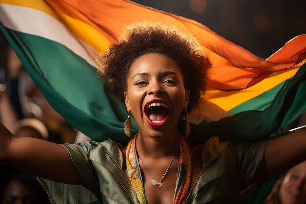 Persona ondeando la bandera de la república de sudáfrica