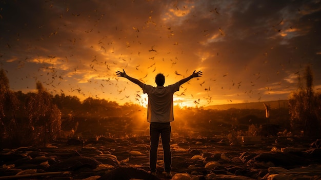 Una persona orando con DIOS en un lugar pacífico al atardecer