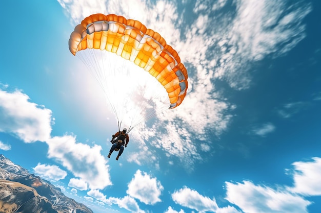 Una persona con un paracaídas en el cielo.