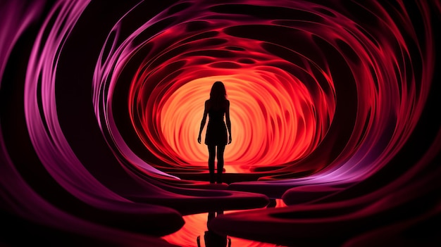 una persona parada en medio de un túnel oscuro