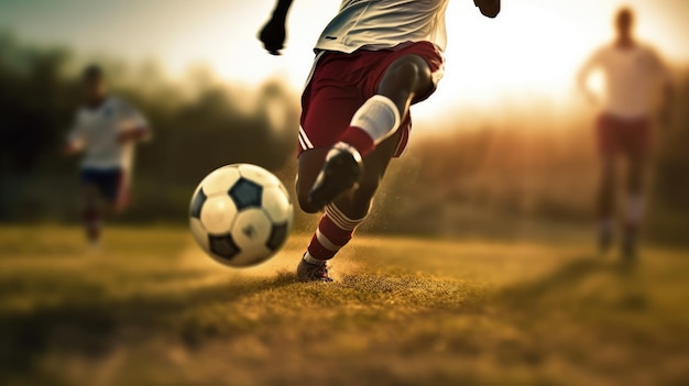 Una persona pateando una pelota de fútbol en un campo.