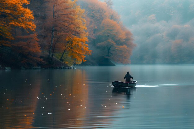 Persona en un pequeño bote en el lago