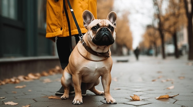 Una persona con un perro con correa.