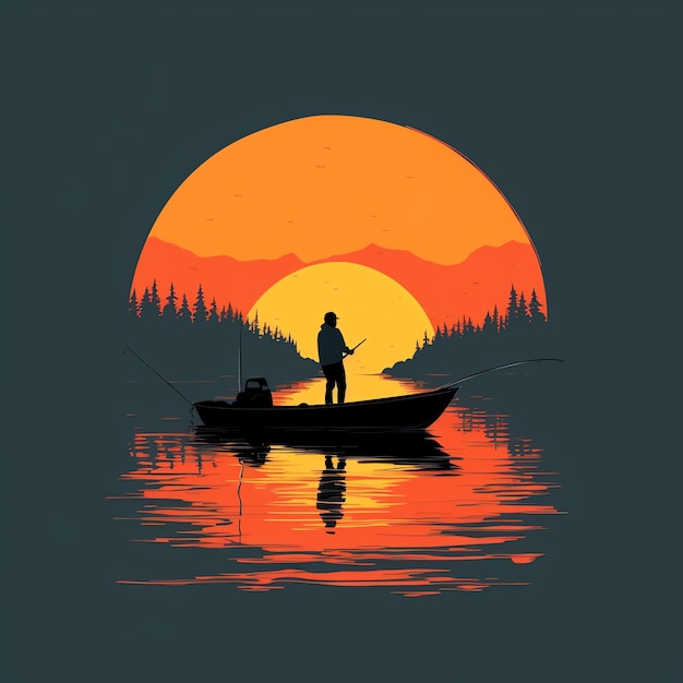 Una persona de pie en un bote con una caña de pescar en el agua.