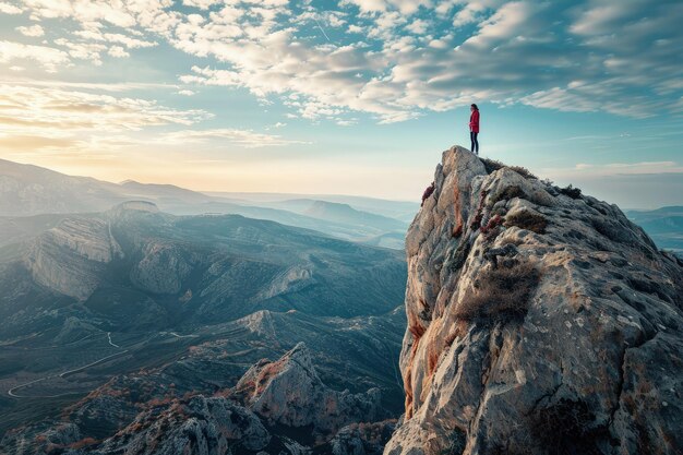 Una persona de pie en la cima de una montaña