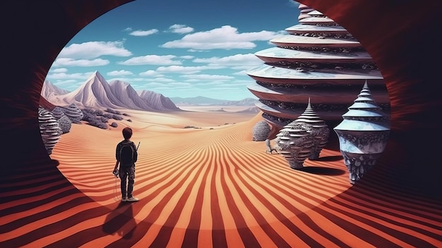 Una persona de pie en un desierto Arte generativo de IA