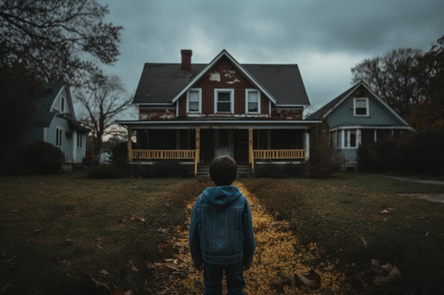 Foto una persona de pie frente a una casa generativa ai imagen