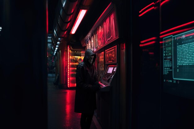 Foto una persona está de pie frente a una luz roja que está encendida