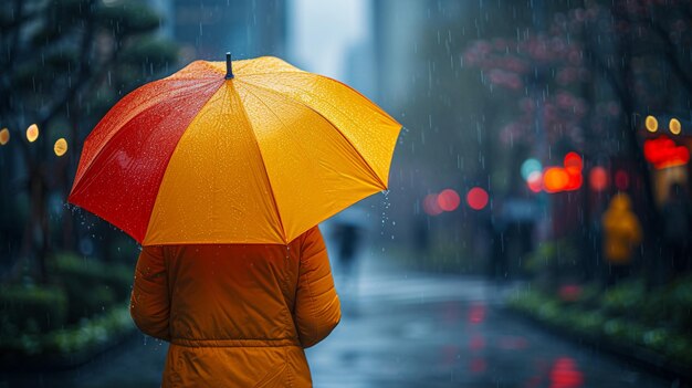 Foto persona de pie bajo la lluvia sosteniendo un paraguas