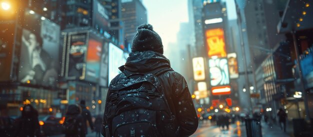 Persona de pie en la noche de la ciudad urbana