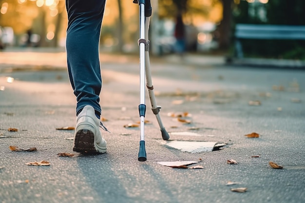 Una persona con una pierna rota usando muletas enfermedad IA generativa